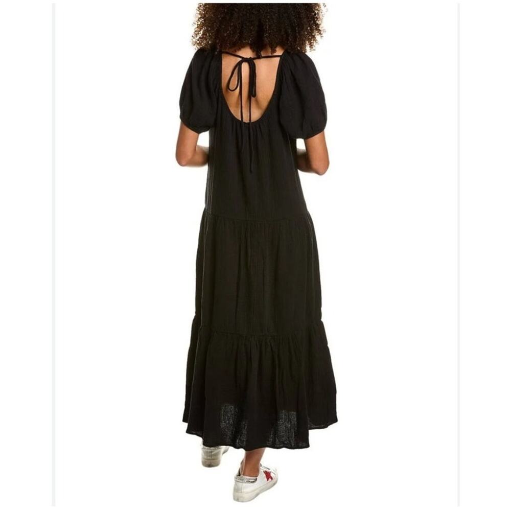 NWOT Socialite Scoop Neck Puff Sleeve Tie Back Midi Tiered Dress Sz XS Black - Picture 2 of 14